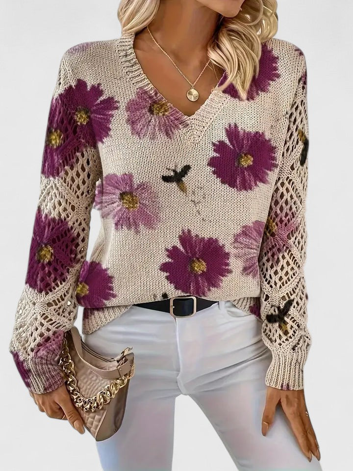 Cavell™ – Gebreide Bloementrui met Elegante V-hals & Comfort Fit