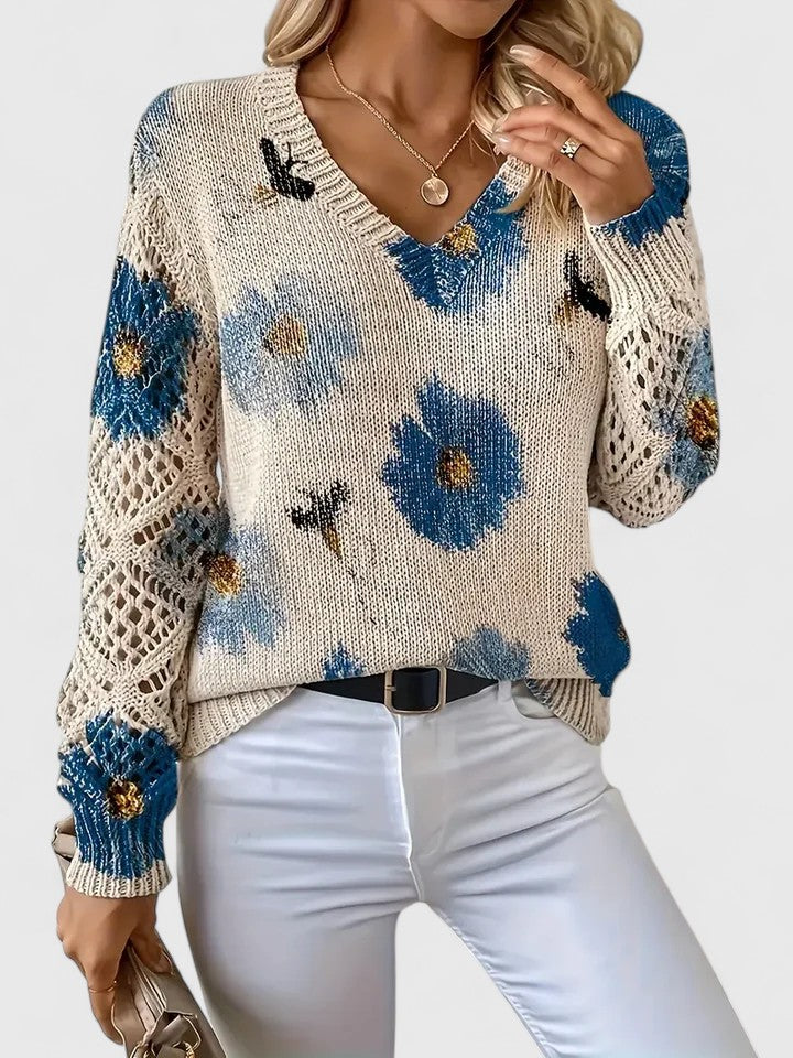 Cavell™ – Gebreide Bloementrui met Elegante V-hals & Comfort Fit