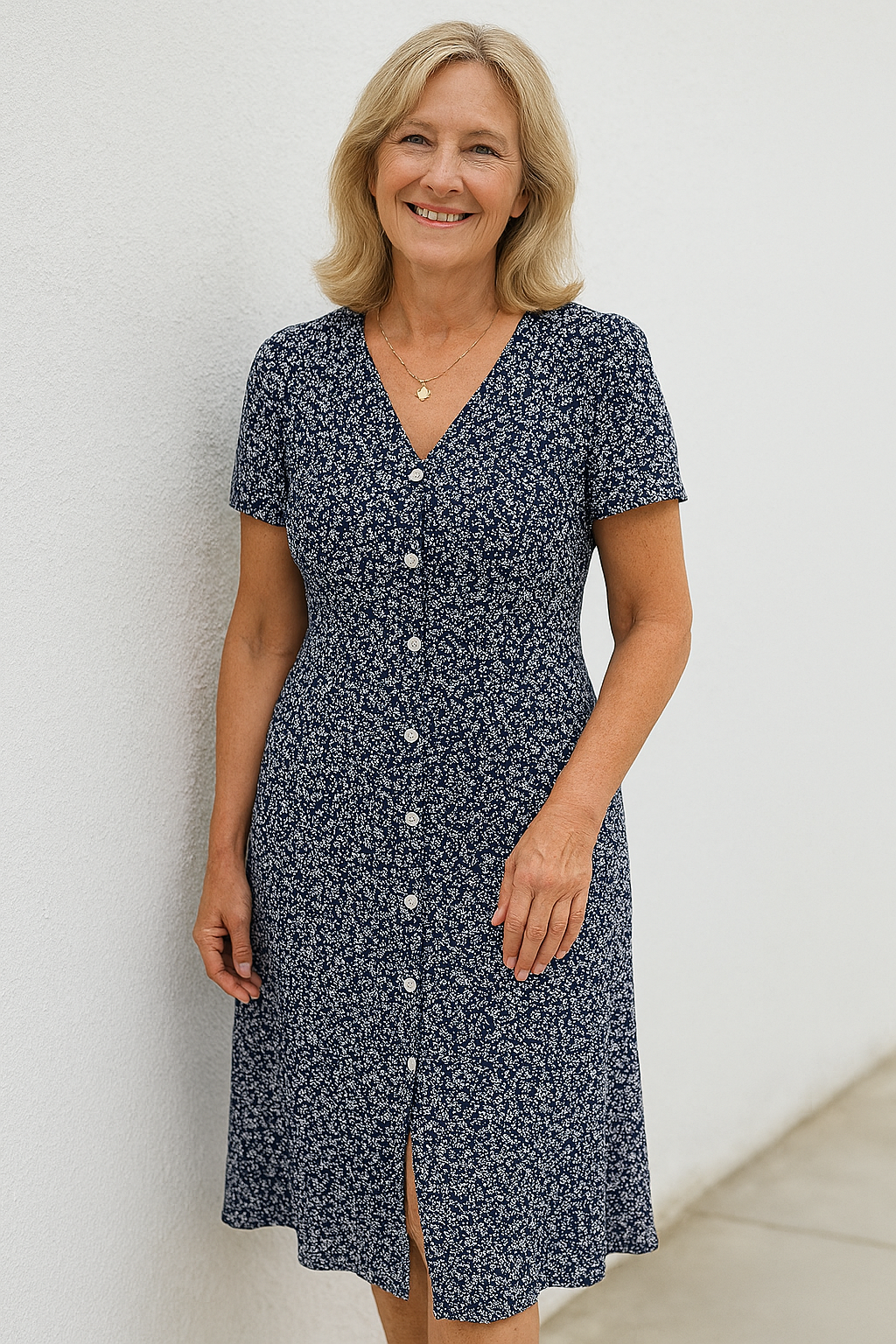 Cavell™ – Knoopjurk met Vrouwelijke V-hals & Comfort Stretch