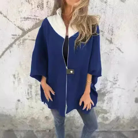 Cavell™ – Elegante Cape Cardigan met Contrasterende Kraag & Losvallende Pasvorm
