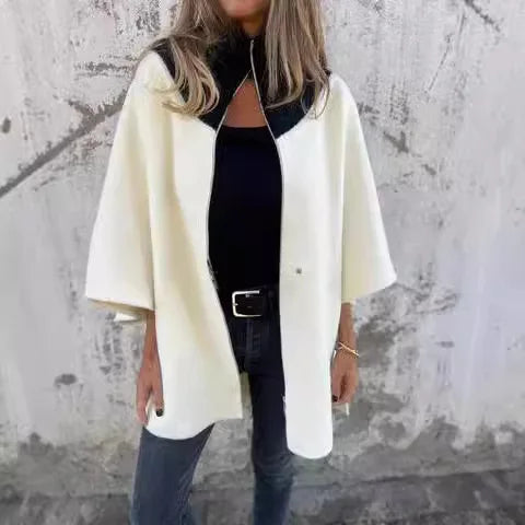 Cavell™ – Elegante Cape Cardigan met Contrasterende Kraag & Losvallende Pasvorm