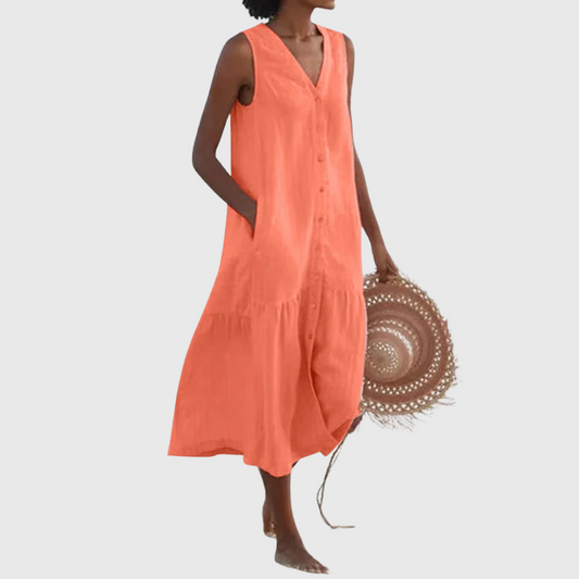 Cavell™ – Mouwloze Zomerjurk met Knoopsluiting