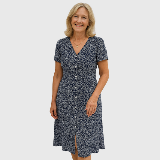 Cavell™ – Knoopjurk met Vrouwelijke V-hals & Comfort Stretch