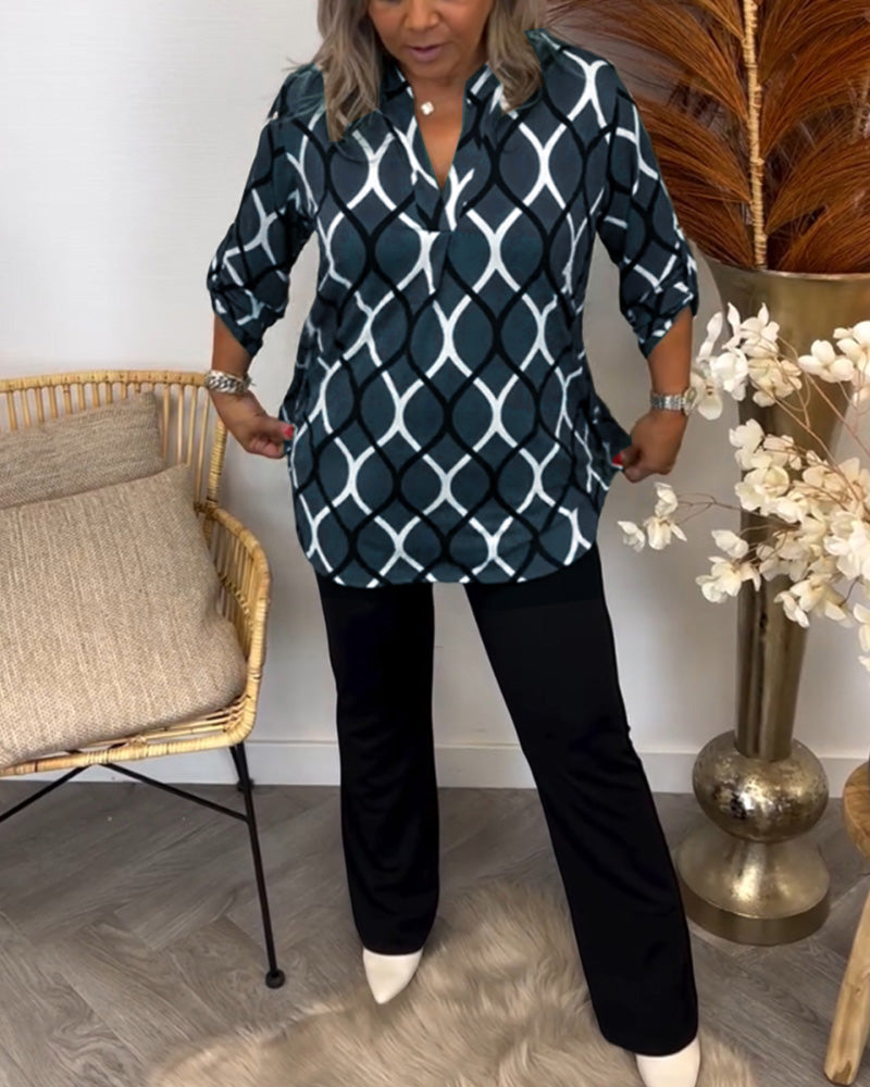 Cavell™ - Casual Blouse met Elegant Patroon