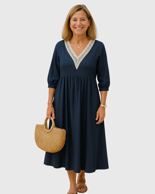 Cavell™ – Elegante Zomerjurk met V-hals & Comfortabele Losvallende Pasvorm