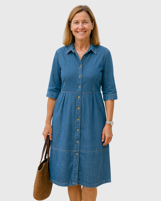 Cavell™ – Denim Jurk met Knoopsluiting & Losvallende Elegantie