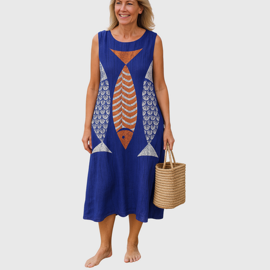 Cavell™ – Zomerjurk met Speelse Vissprint & Comfort Fit