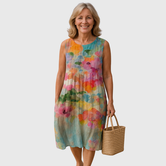 Cavell™ – Kleurrijke Zomerjurk met Artistieke Print & Losvallende Pasvorm