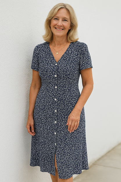 Cavell™ – Knoopjurk met Vrouwelijke V-hals & Comfort Stretch