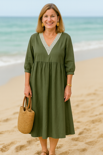 Cavell™ – Elegante Zomerjurk met V-hals & Comfortabele Losvallende Pasvorm