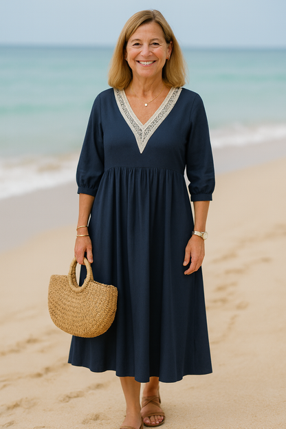 Cavell™ – Elegante Zomerjurk met V-hals & Comfortabele Losvallende Pasvorm