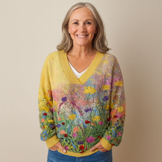 Cavell™ – V-hals Trui met Kleurrijk Bloemenpatroon