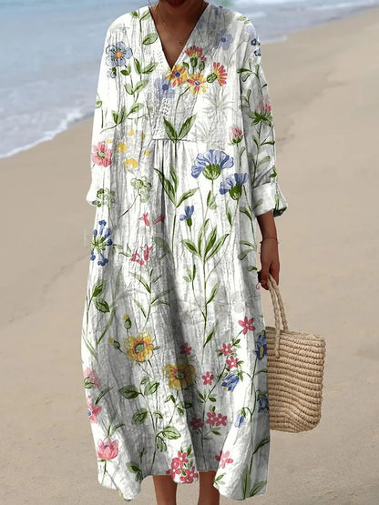 Cavell™ – Comfortabele Midi Jurk met Zomerse Bloemen