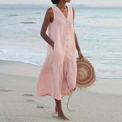 Cavell™ – Mouwloze Zomerjurk met Knoopsluiting
