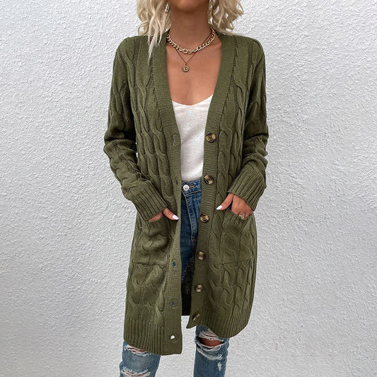 Cavell™ – Lange Gebreide Cardigan met Kabelpatroon & Zachte Pasvorm