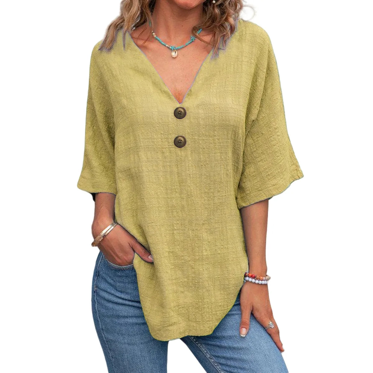 Cavell™ – Katoenen V-hals Top met Knoopdetail