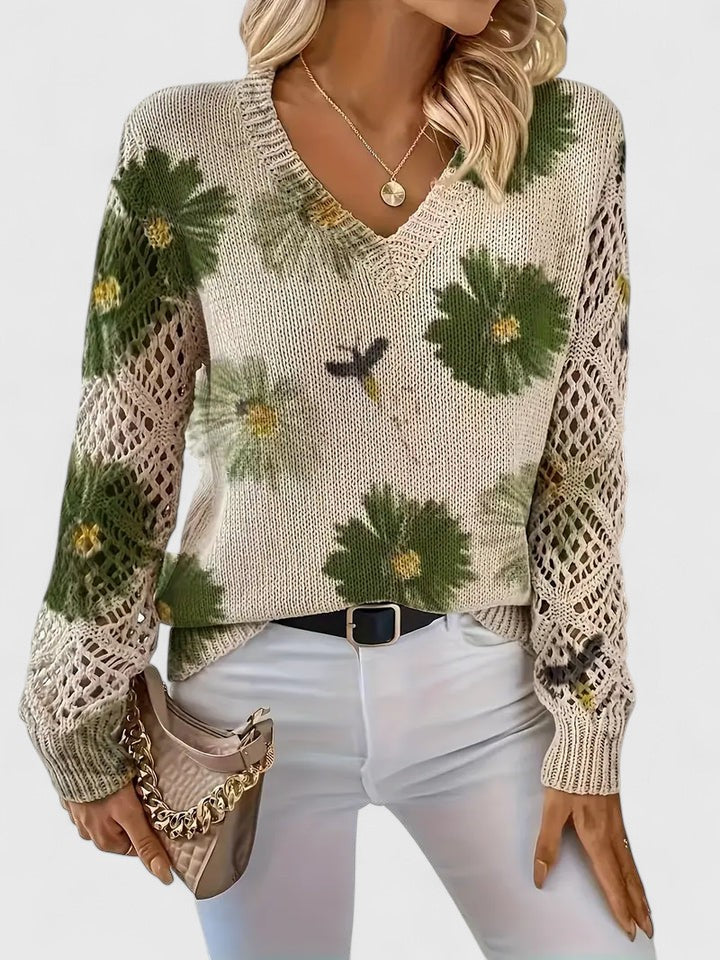 Cavell™ – Gebreide Bloementrui met Elegante V-hals & Comfort Fit